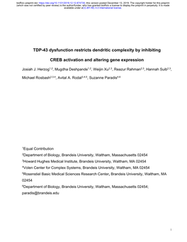 TDP-43 Dysfunction Restricts Dendritic Complexity by Inhibiting CREB