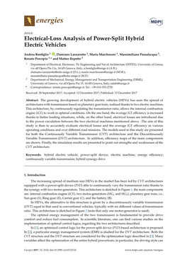Electrical-Loss Analysis of Power-Split Hybrid Electric Vehicles