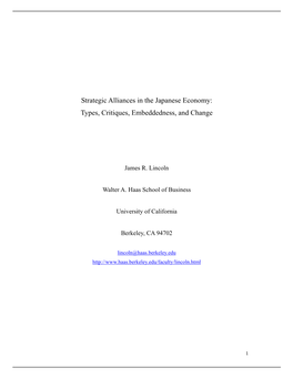 Strategic Alliances in the Japanese Economy: Types, Critiques, Embeddedness, and Change