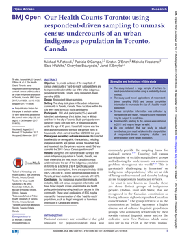 Our Health Counts Toronto: Using Respondent-Driven Sampling to Unmask Census Undercounts of an Urban Indigenous Population in Toronto, Canada