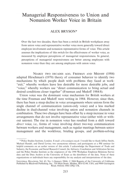 Managerial Responsiveness to Union and Nonunion Worker Voice in Britain