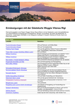 Ermässigungen Mit Der Gästekarte Weggis Vitznau Rigi