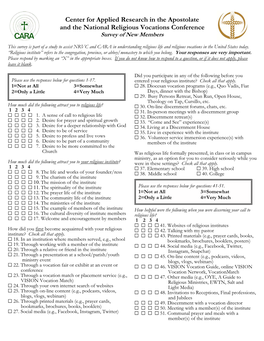 Center for Applied Research in the Apostolate and the National Religious Vocations Conference Survey of New Members