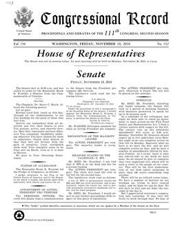 Congressional Record United States Th of America PROCEEDINGS and DEBATES of the 111 CONGRESS, SECOND SESSION