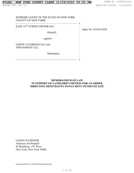 11/09/2020 Plaintiff's OTSC Directing Defendants Pay Rent Pendente Lite