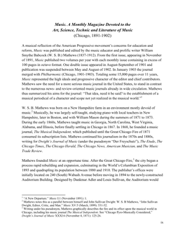 Music. a Monthly Magazine Devoted to the Art, Science, Technic and Literature of Music (Chicago, 1891-1902)
