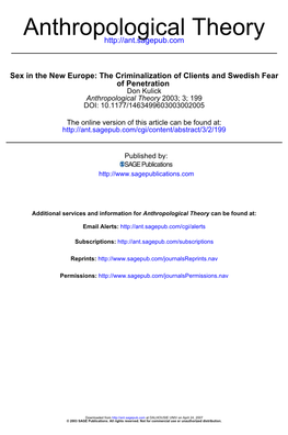 Don Kulick Anthropological Theory 2003; 3; 199 DOI: 10.1177/1463499603003002005