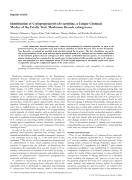 Identification of Cyclopropylacetyl-(R)-Carnitine, a Unique Chemical Marker of the Fatally Toxic Mushroom Russula Subnigricans