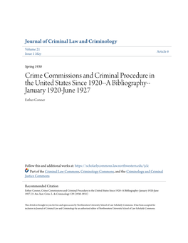 Crime Commissions and Criminal Procedure in the United States Since 1920--A Bibliography-- January 1920-June 1927 Esther Conner