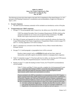 ERRATA SHEET James City County Comprehensive Plan Toward 2035: Leading the Way May 26, 2015