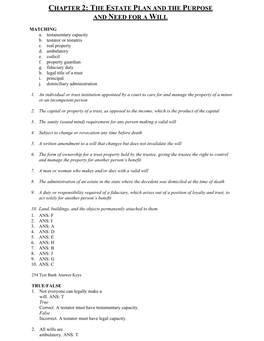 Chapter 2: the Estate Plan and the Purpose and Need for a Will