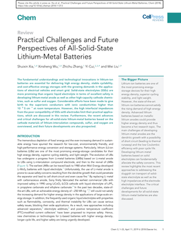 Practical Challenges and Future Perspectives of All-Solid-State Lithium-Metal Batteries, Chem (2018)