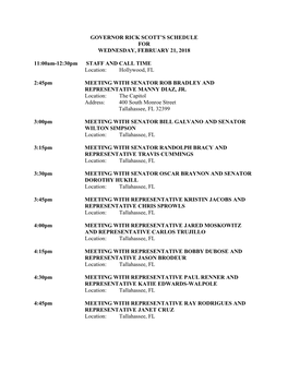 Governor Rick Scott's Schedule for Wednesday