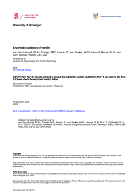 University of Groningen Enzymatic Synthesis of Vanillin Van Den Heuvel