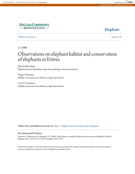 Observations on Elephant Habitat and Conservation of Elephants in Eritrea Jeheskel Shoshani Elephant Research Foundation; Department of Biology, University of Asmara