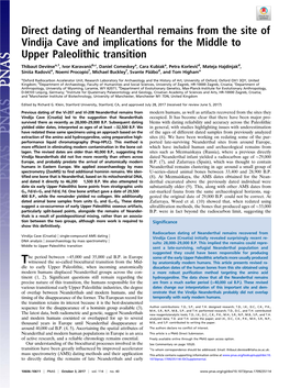 Direct Dating of Neanderthal Remains from the Site of Vindija Cave and Implications for the Middle to Upper Paleolithic Transition