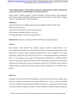 Strong Immunogenicity of Heterologous Prime-Boost Immunizations with the Experimental Vaccine Grad-COV2 and Bnt162b2 Or Chadox1-Ncov19