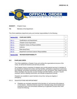 ORDER NO. 59 SUBJECT: Chaplain Corps TO