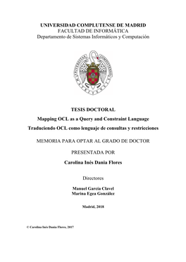 Mapping OCL As a Query and Constraint Language Traduciendo OCL Como Lenguaje De Consultas Y Restricciones