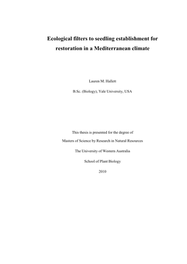 Ecological Filters to Seedling Establishment for Restoration in a Mediterranean Climate