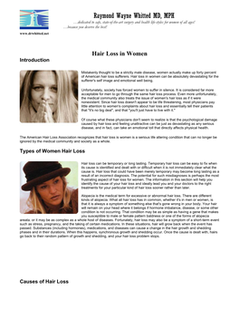 Hair Loss in Women Introduction