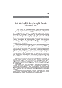 Mario Soldati Tra Livio Garzanti E Arnoldo Mondadori: Le Lettere Della Svolta*