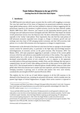 Trade Defence Measures in the Age of Gvcs Learning from the EU-China Solar Panel Dispute Suparna Karmakar*