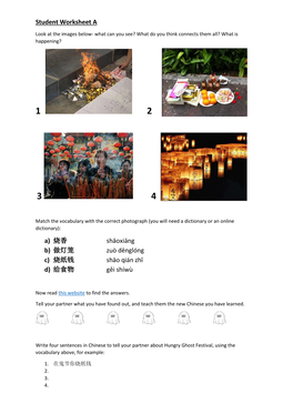 Student Worksheet a A) 烧香 Shāoxiāng B) 做灯笼 Zuò Dēnglóng