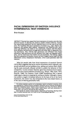 Facial Expressions of Emotion Influence Interpersonal Trait Inferences