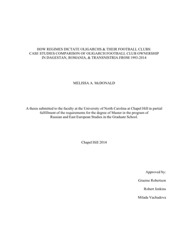 How Regimes Dictate Oligarchs & Their Football Clubs: Case Studies Comparison of Oligarch Football Club Ownership in Dagest