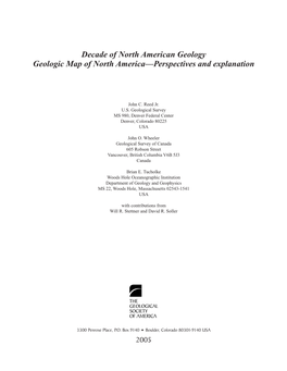 Decade of North American Geology Geologic Map of North America—Perspectives and Explanation