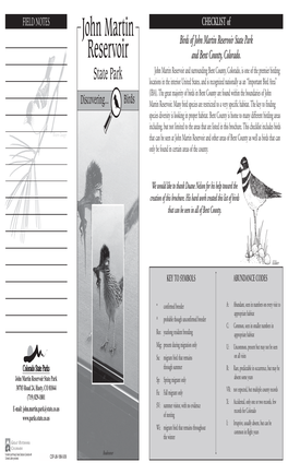 John Martin Reservoir Bird Checklist