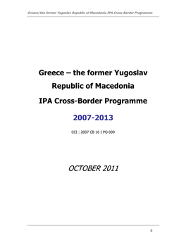 Greece/The Former Yugoslav Republic of Macedonia IPA Cross-Border Programme