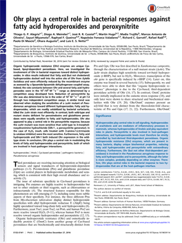 Ohr Plays a Central Role in Bacterial Responses Against Fatty Acid Hydroperoxides and Peroxynitrite