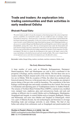 Trade and Traders: an Exploration Into Trading Communities and Their Activities in Early Medieval Odisha