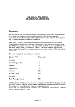 Wokingham Ppg Forum Co-Ordinated Survey 2013