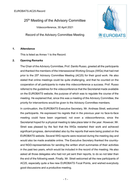 25Th Meeting of the Advisory Committee