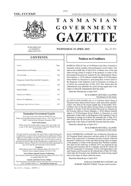 GAZETTE PUBLISHED by AUTHORITY WEDNESDAY 15 APRIL 2015 No