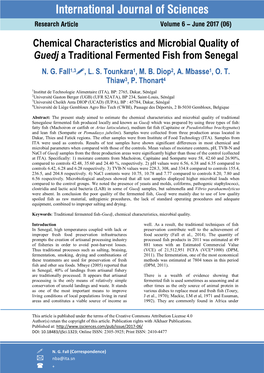 Chemical Characteristics and Microbial Quality of Guedj a Traditional Fermented Fish from Senegal N