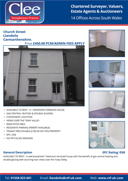 Church Street Llandeilo Carmarthenshire. Price £450.00 PCM/ADMIN FEES APPLY