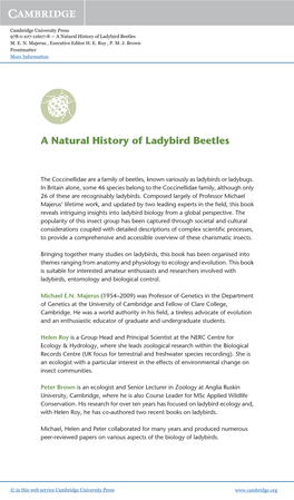 A Natural History of Ladybird Beetles M