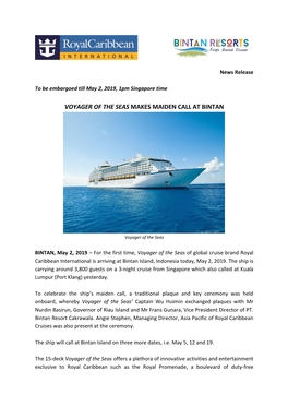 Voyager of the Seas Makes Maiden Call at Bintan