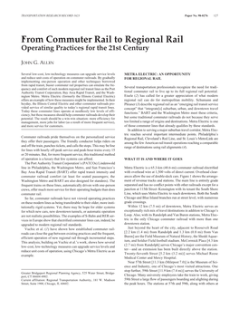 From Commuter Rail to Regional Rail Operating Practices for the 21St Century