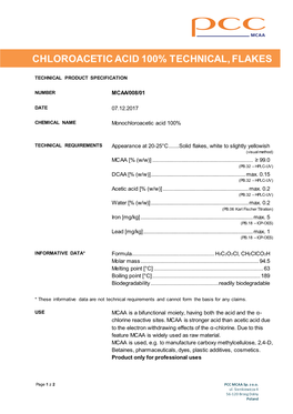 Chloroacetic Acid 100% Technical, Flakes