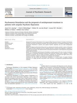 Psychomotor Retardation and the Prognosis of Antidepressant Treatment in Patients with Unipolar Psychotic Depression