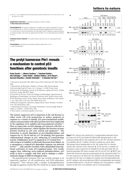 The Prolyl Isomerase Pin1 Reveals a Mechanism to Control P53 Functions After Genotoxic Insults