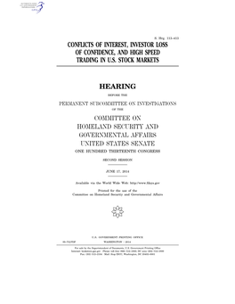 Conflicts of Interest, Investor Loss of Confidence, and High Speed Trading in U.S