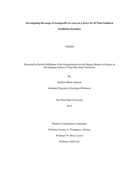 Investigating the Usage of Transpacific Ice Cores As a Proxy for El Niño-Southern