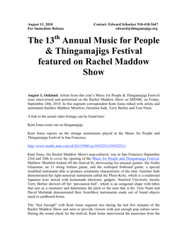 The 13 Annual Music for People & Thingamajigs Festival Featured On