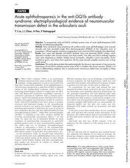 Acute Ophthalmoparesis in the Anti-Gq1b Antibody Syndrome